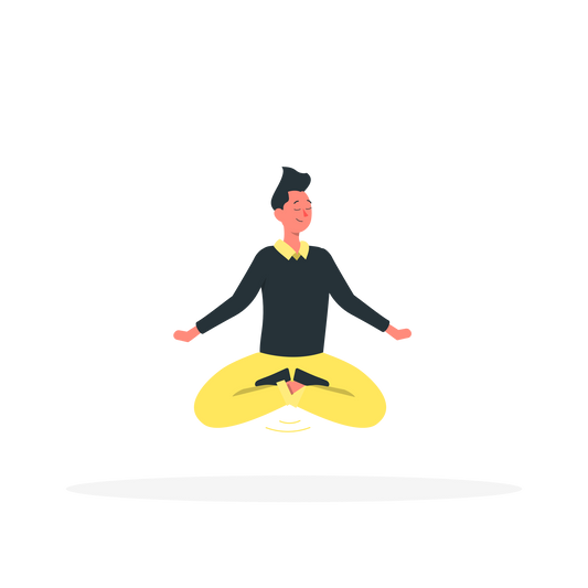 Se ve una persona meditando porque ha hecho el regalo de terapia de autocuidado, esta meditando y levitando, esta relajado y tranquilo. 
