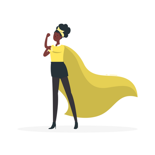 Nimichisminifiminismi una mujer empoderada, con una capa porque el feminismo le a mejorar su vida y a estar empoderada. Un regalo original que ayuda no solo a quien lo recibe sino a todos los de su alrededor. 